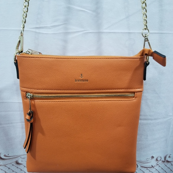 Pumpkin Orange Crossover Bag Purse, Gold Chain - Picture 5 of 6